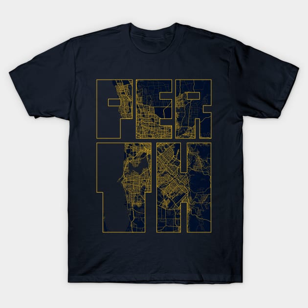 Perth, Australia City Map Typography - Gold Art Deco T-Shirt by deMAP Studio